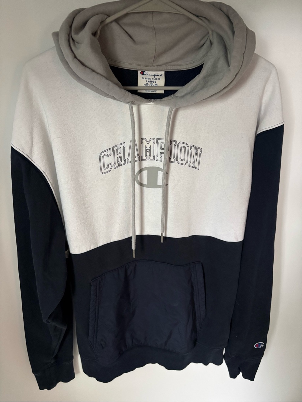Champion Men’s Colorblock Crewneck Hoodie - White, Black, Gray